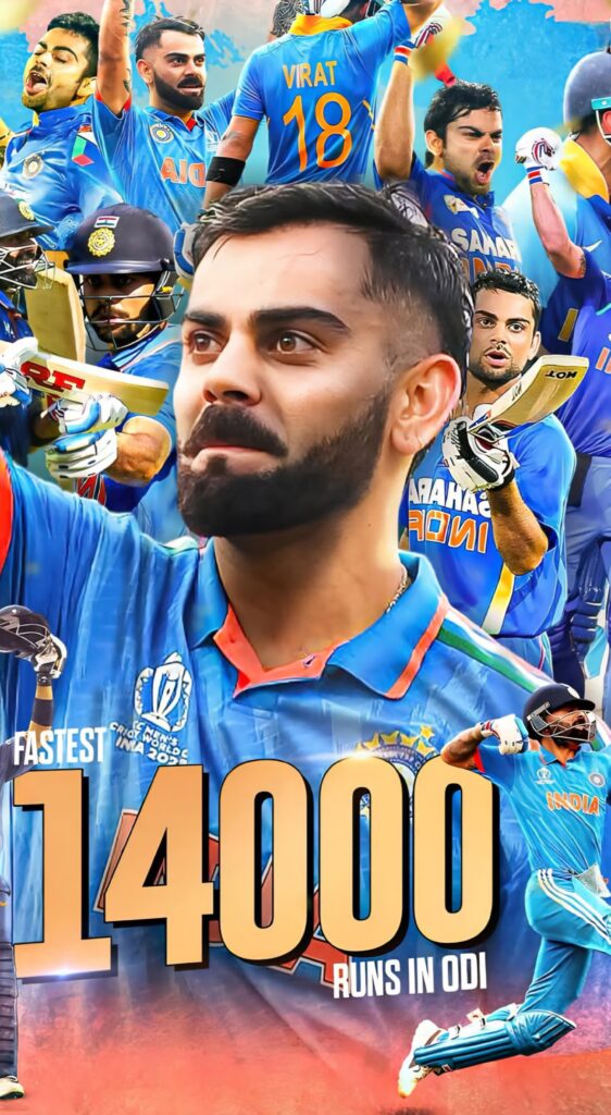 వన్డేలో కోహ్లీ అత్యంత వేగంగా 14,000 పరుగులు చేసి టెండూల్కర్ రికార్డును బద్దలు కొట్టాడు